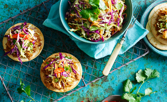 Mexican Chicken Tostadas with Coleslaw