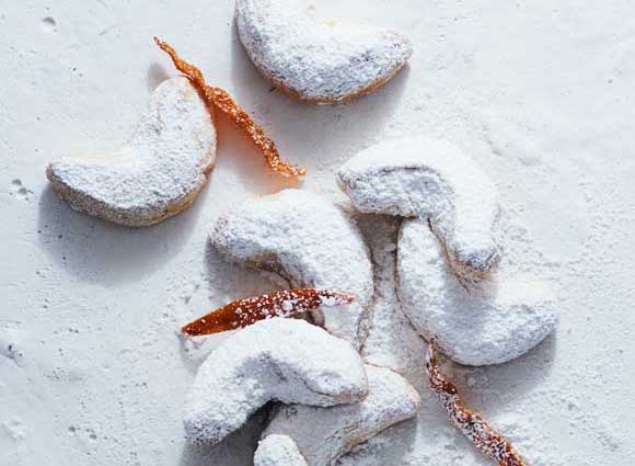 Mandarin Cardamom Spiced Almond Crescents (with candied rind)