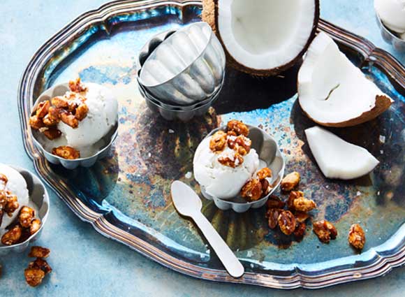 Coconut Sorbet with Salted Candied Peanuts